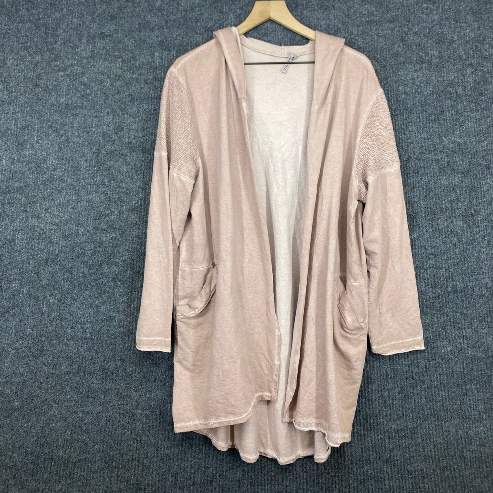 Vieira Womens Dusty Rose Mineral Wash Hooded Open Front Graphic Back Cardigan L